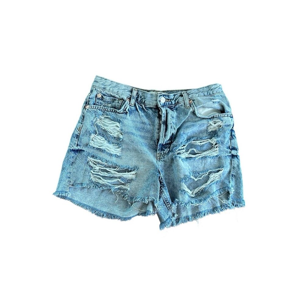 We The Free People Denim Shorts Sz 29 Distressed Frayed Hem Button Fly